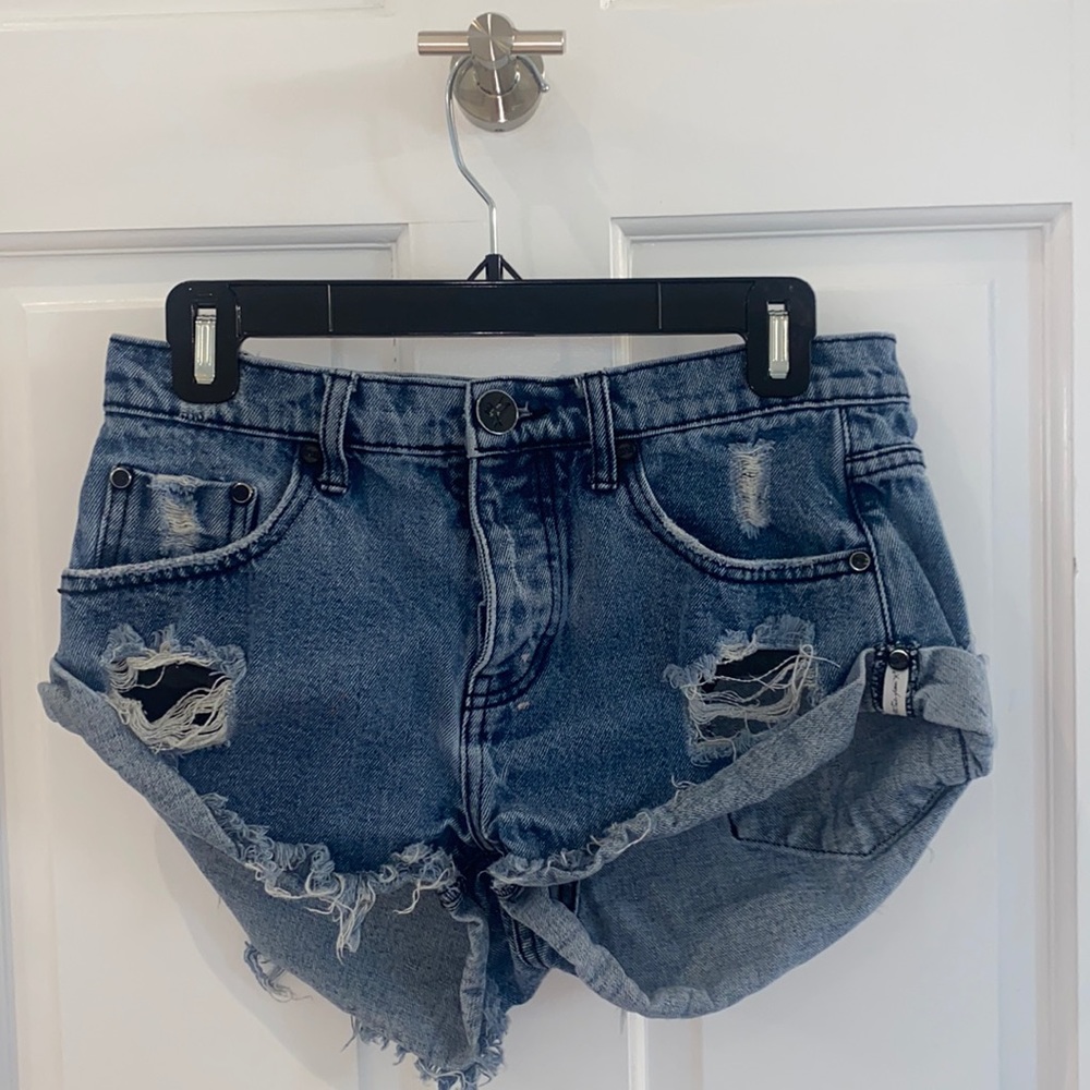 Dark Blue Light Wash One teaspoon Jean shorts